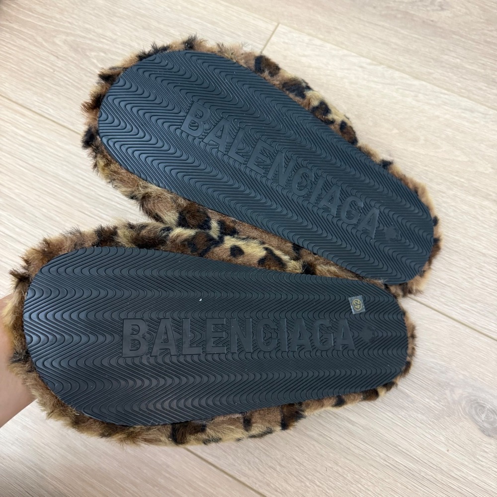 Balenciaga Furry Slide Sandals Leopard Print Faux Fur Campaign Logo Brown EU 42 - Picture 4 of 4